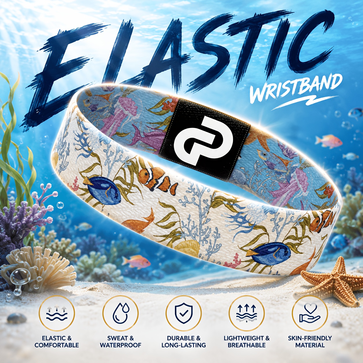 Ocean Fish Coral Print Elastic Woven Wristband